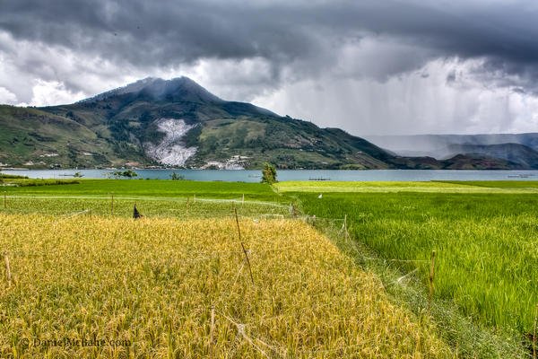 Rainstorm over Lake Toba in Indonesia
