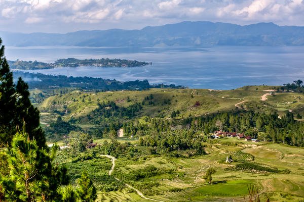 Tuktuk and Danau Toba from the hill on Samosir Island