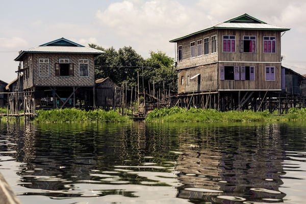 Teak houses on stilts on Inle Lake in Burma